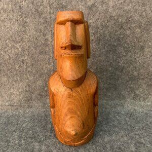 Vintage Easter Island Moai Rapa Nui Figure Hand Carved Wooden Statue Sculpture